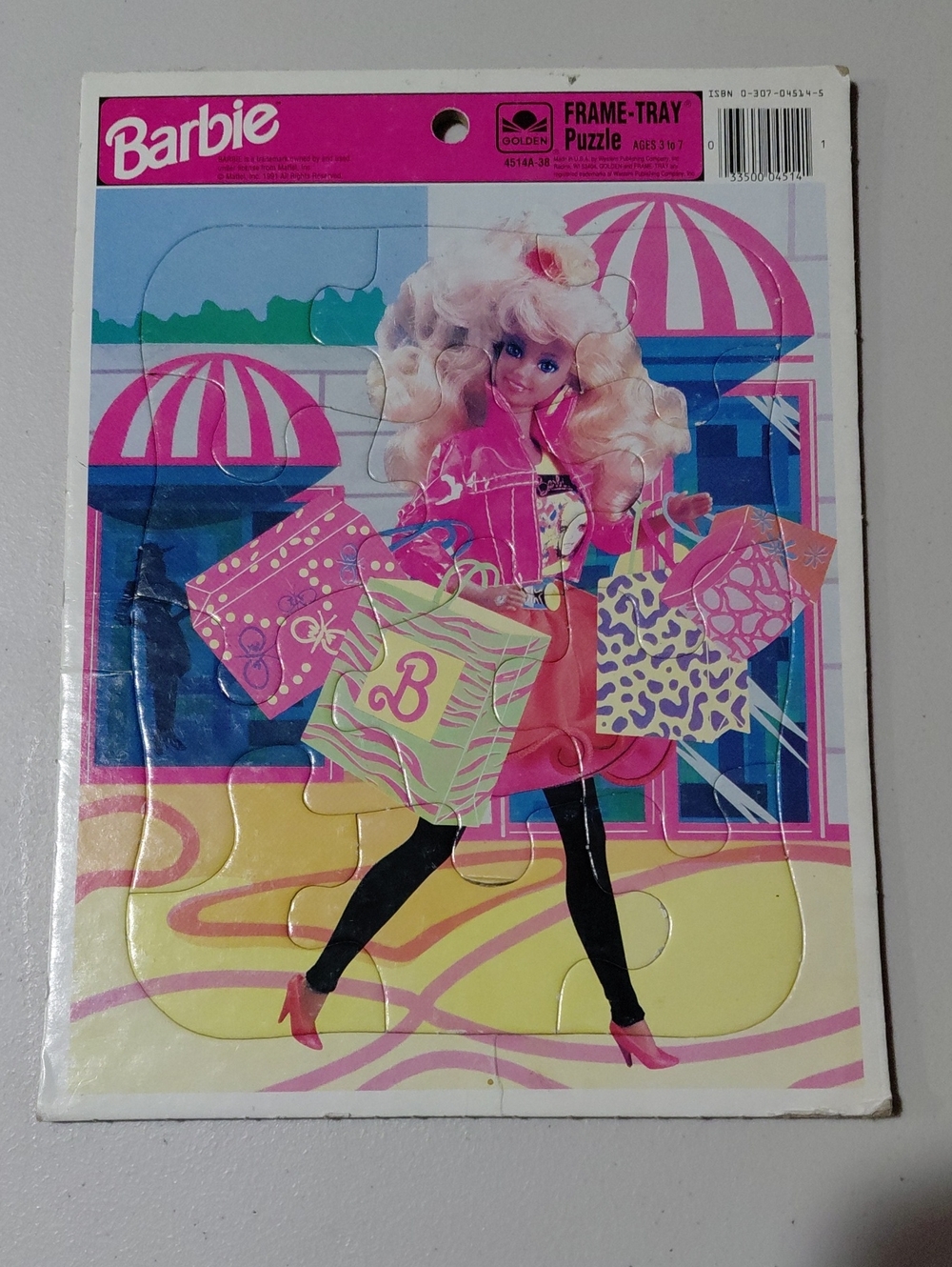 Barbie Shopping Frame Tray Puzzle Bright Pink and Pastel Accents